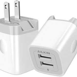 USB Wall Charger, Foldable Charger Adapter, AILKIN 2Pack 2.4Amp Dual Port