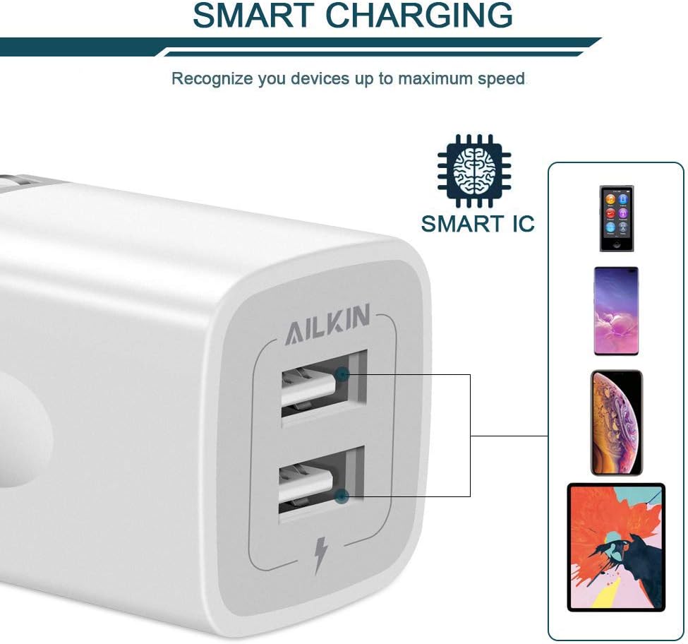 USB Wall Charger, Foldable Charger Adapter, AILKIN 2Pack 2.4Amp Dual Port - Image 4