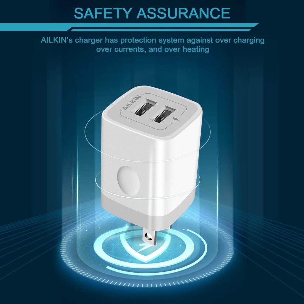USB Wall Charger, Foldable Charger Adapter, AILKIN 2Pack 2.4Amp Dual Port - Image 5