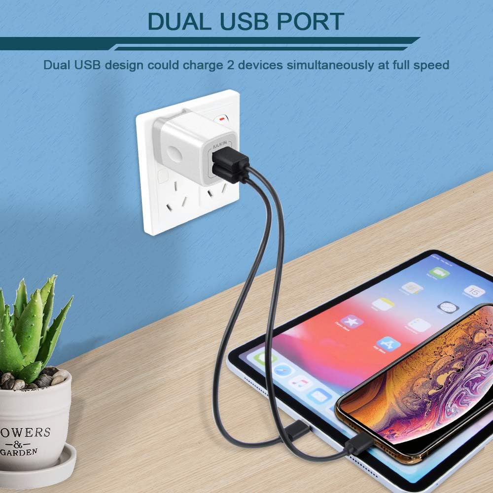USB Wall Charger, Foldable Charger Adapter, AILKIN 2Pack 2.4Amp Dual Port - Image 6