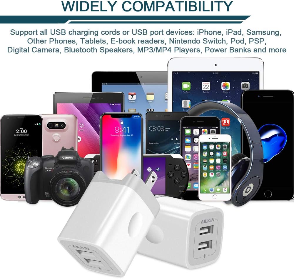 USB Wall Charger, Foldable Charger Adapter, AILKIN 2Pack 2.4Amp Dual Port - Image 7