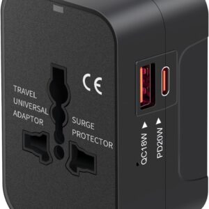 Universal Travel Adapter USB C, All in One Worldwide Plug Adapter, Black