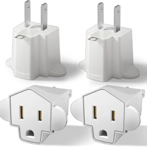 Portable 3 Prong to 2 Prong Outlet Adapter, Fireproof 392℉ 3-2 Prong Adapter Converter, Heavy Duty Wall Plug Adapter for Household Appliances Industrial, 1875W Max, 4 Packs